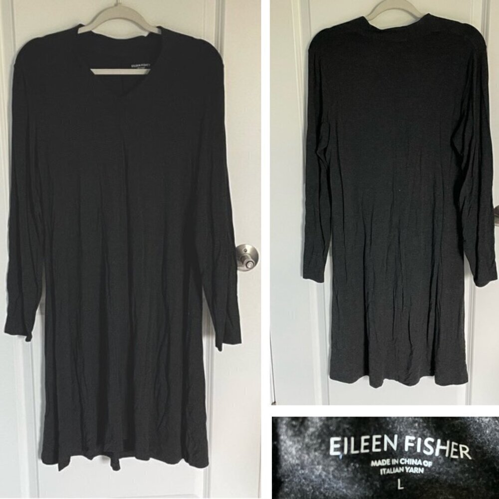 Eileen Fisher Charcoal Gray V-neck Long Sleeve T-Shirt Dress 29566
